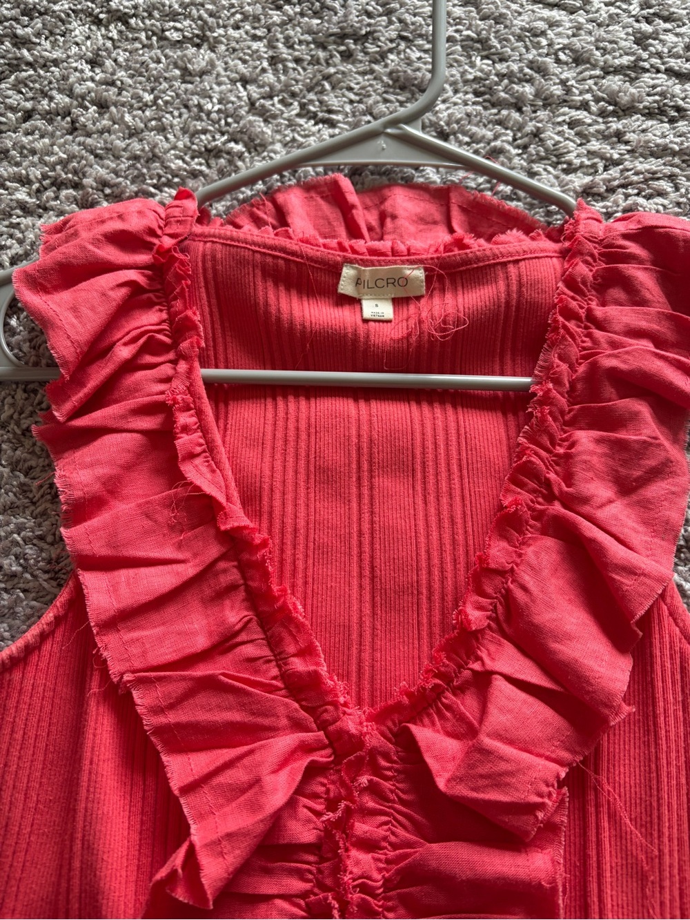 Anthropologie Pilcro Ruffled V-Neck Tank Top in Coral pink